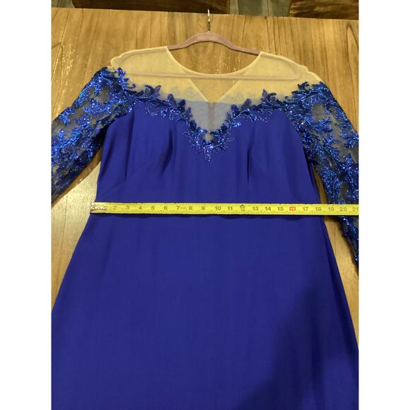 Tadashi Shoji DELTA OFF-THE-SHOULDER SEQUIN CREPE GOWN Saphire blue LG19341LX - Picture 7 of 16